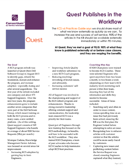 Quest Publishes in the Workflow
